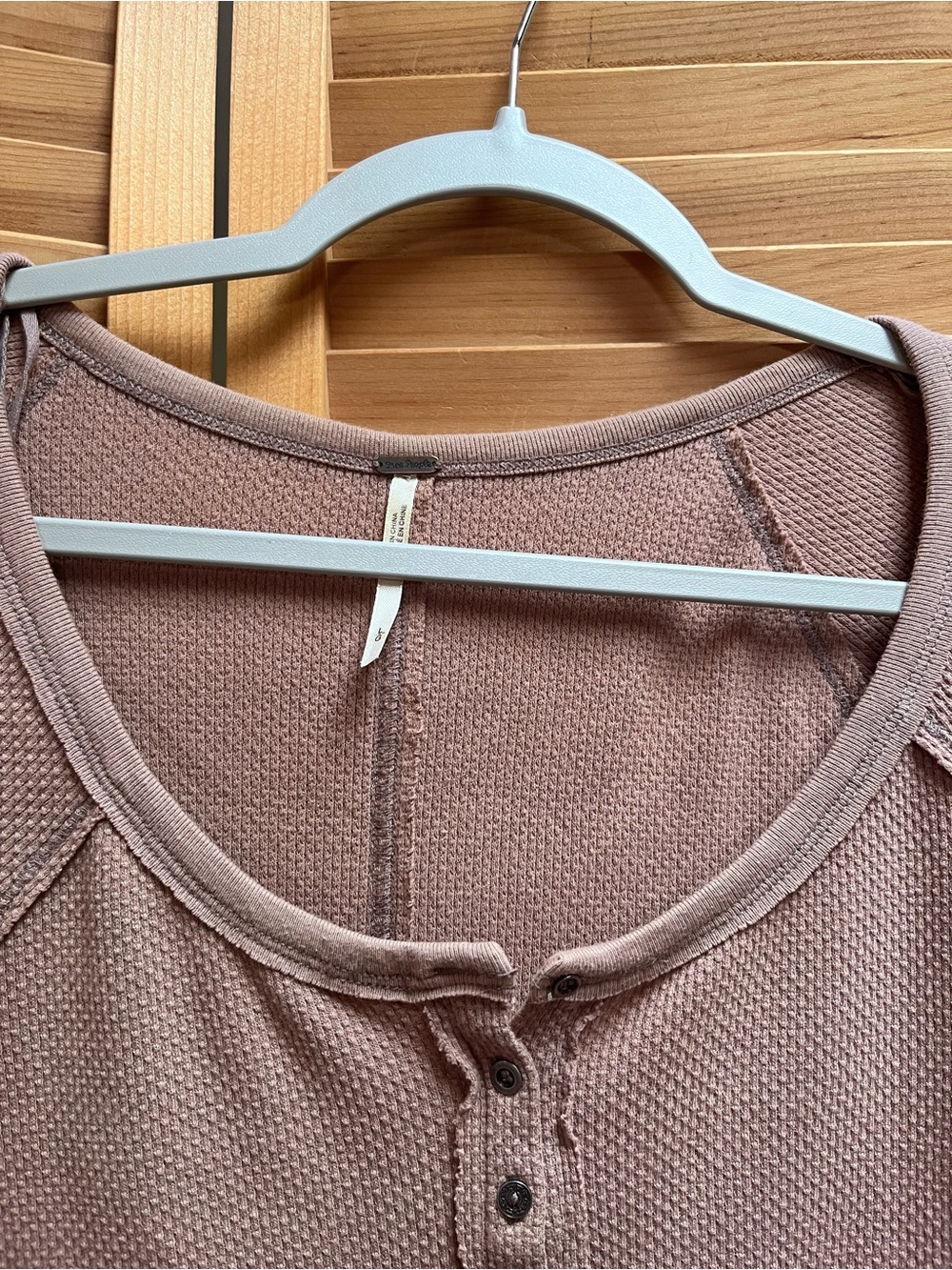 Free People Taupe Henley Top with Crochet Cuff - Picture 7 of 12
